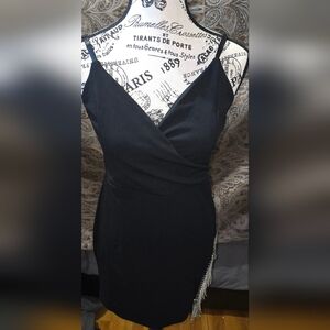 Womens sleek black glittery cocktail dress
